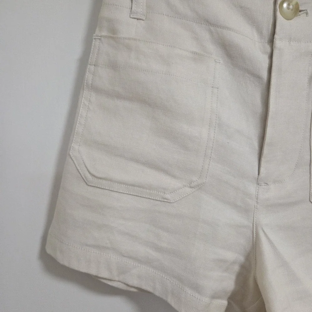 Maeve Anthropologie The Colette Cream Ivory Linen Blend Shorts Womens Size 26 - Picture 5 of 11